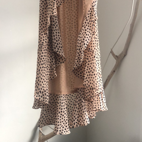 Tan/black pattern sheer, lined wrap dress, sexy! - Picture 5 of 6